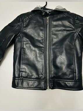 Art Class Toddler Faux Leather Jacket W/Gray Hood, 2T